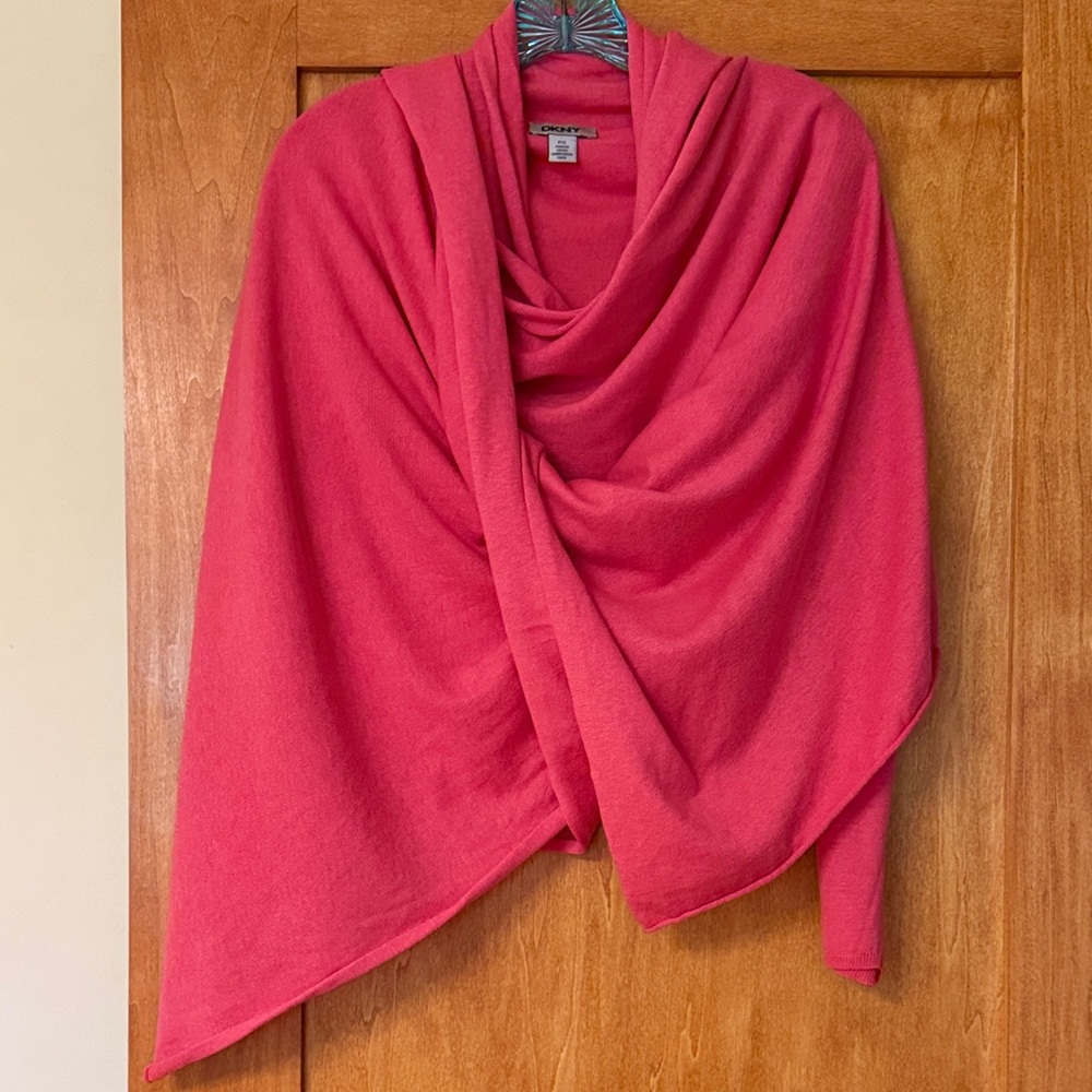DKNY Cozy Pink Open Front Cardigan - Tie, Wrap or Twist It